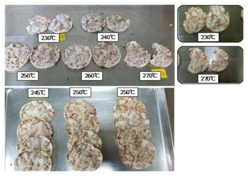 팽화온도별 율무 팽화디스크 외관