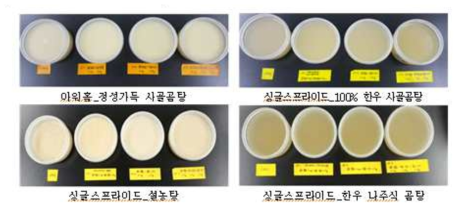 육수 제품별 볶음 처리 뽕 산물의 이취제거 효과 비교