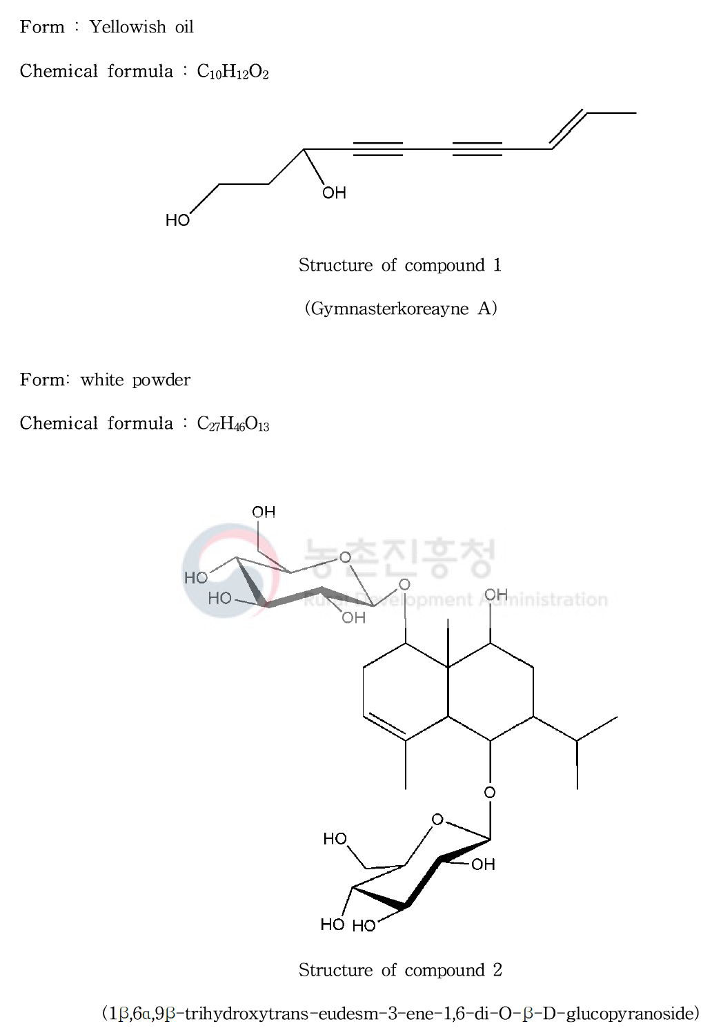 벌개미취 유래 화합물 구조(Compound 1, 2)