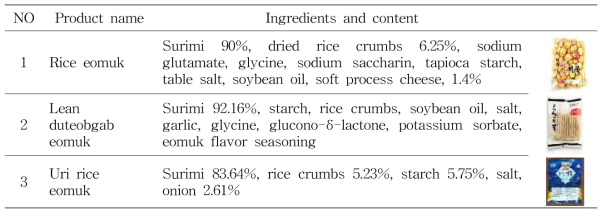 Products list of eomuk adding rice flour