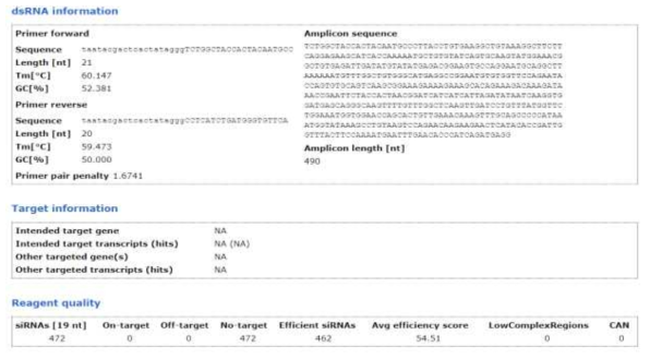 Ecdysone receptor dsRNA 정보