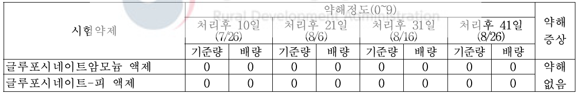 대구지역 2019년 약제살포 후 약해정도 및 약해 증상