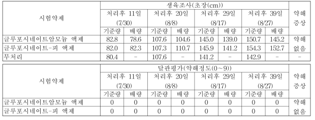 수수밭(휴간) 비선택성 제초제 처리에 따른 약해(무피복)(대구)(2018)