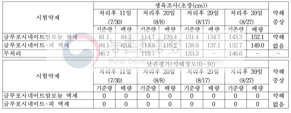 수수밭(휴간) 비선택성 제초제 처리에 따른 약해(피복재배)(대구)(2018)