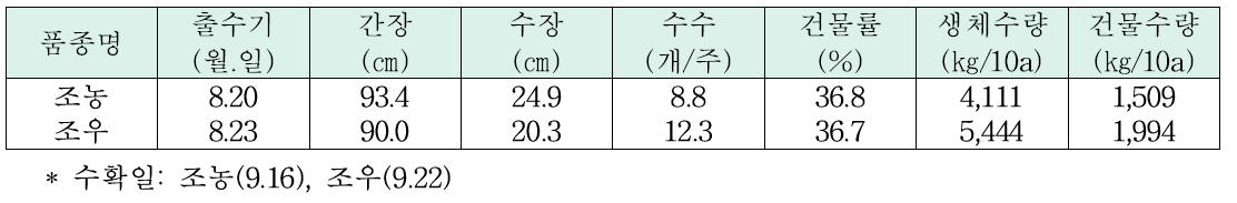 IRG, 트리티케일 후작물 사료용벼 생육 및 수량(2020)