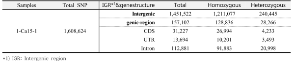 Statitstics of SNP classification by genome annotation