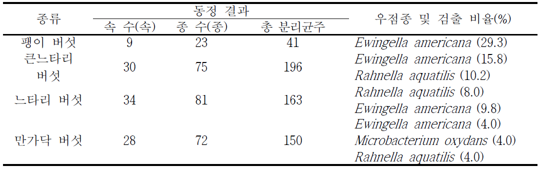 버섯에 분포하는 세균의 다양성 조사