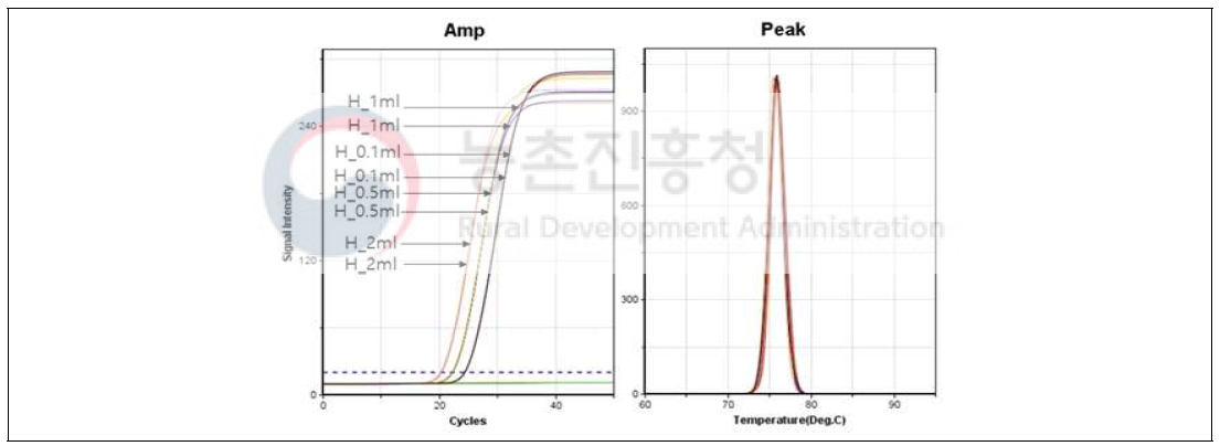 꿀시료량에 따른 회수 DNA 분자수 비교