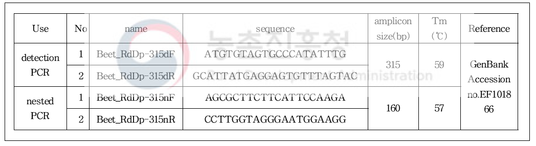 사탕무 특이유전자 검출을 위한 프라이머