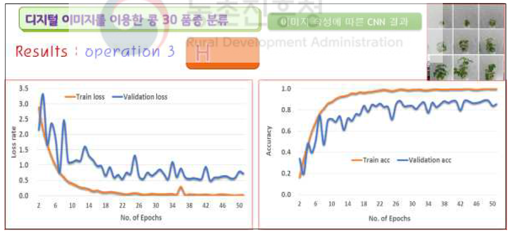 정면촬영 영상의 학습에 따른 오차함수와 정확도의 변화