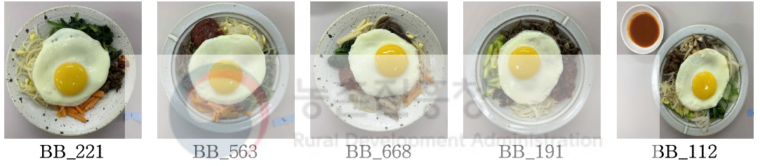 관능검사를 위한 비빔밥 조리 실물 사진