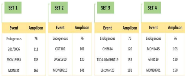 국내 승인 12종의 유전자변형 (GM) 면화 event-특이적 multiplex PCR의 구성도