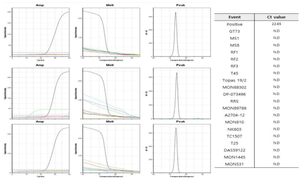 GM 카놀라 MS11 (SHA086/MDB371_1)에 특이적인 ultrafast PCR 결과