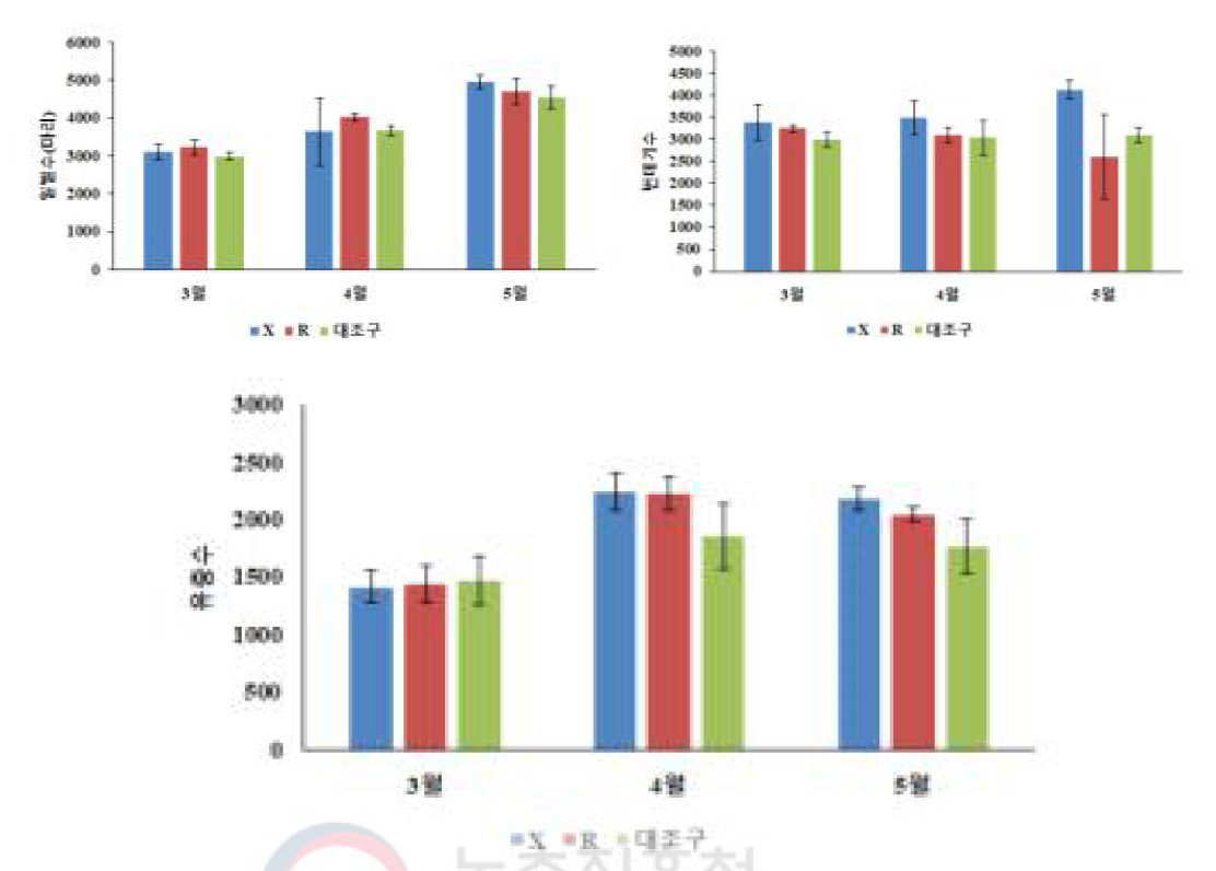 봄철 봉세발달(일벌수, 번데기수, 유충수)