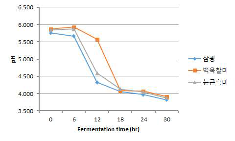 쌀 유산균 발효과정중 pH 변화