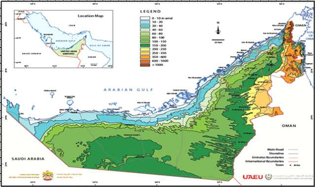 UAE의 지형도 출처 : https://www.uaeu.ac.ae/en/dvcrgs/research/centers/nwc/maps.shtml