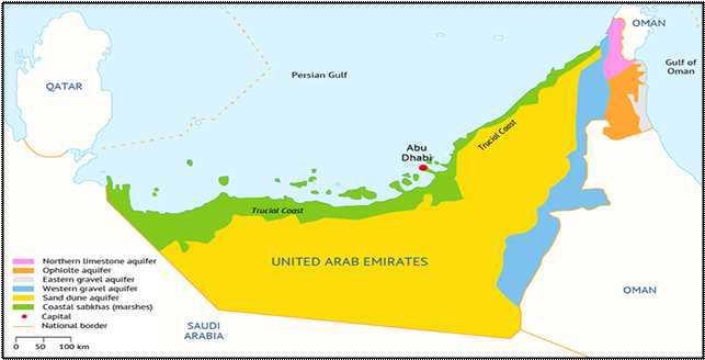 UAE의 주요 지하대수층 분포도