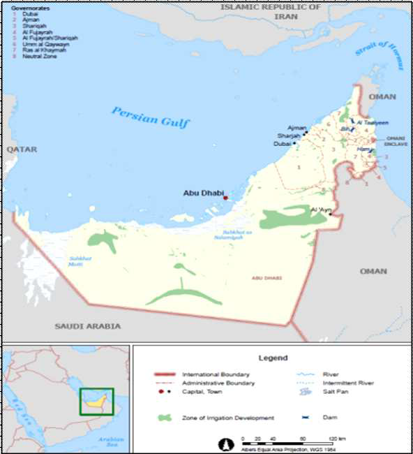 UAE의 전통적 관개농업 개발지역 위치