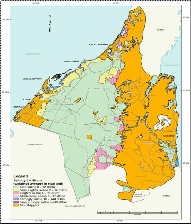 샤르자를 포함한 UAE 북동부지역 토양 염도분포