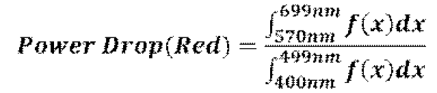 퀀텀닷 3D Cap캡의 안정성 평가분석을 위해 적용된 Red 파장의 Power Drop 산출수식