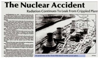 쓰리마일 섬의 원자력 발전소 사고 모습과 당시 기사