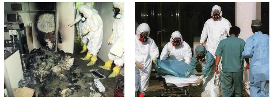 일본 도카이무라 원전 사고 현장(좌) 및 당시 NIRS 의료진의 대응(우)