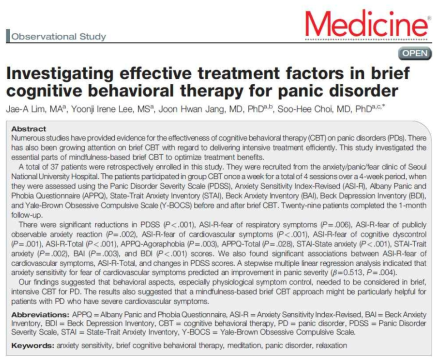 Lim et al., Investigating effective treatment factors in brief cognitive behavioral therapy for panic disorder. Medicine, 2018;97(38):e12422