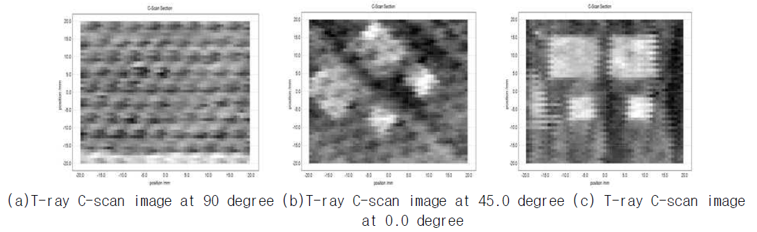 T-ray scan images on the CFRP skin honeycomb sandwich panels