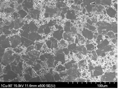SEM micrograph of templated 0.96(K0.48Na0.52)NbO3-0.03[Bi0.5(Na0.7K0.2 Li0.1)0.5]ZrO3-0.01(Bi0.5Na0.5)TiO3 ceramic