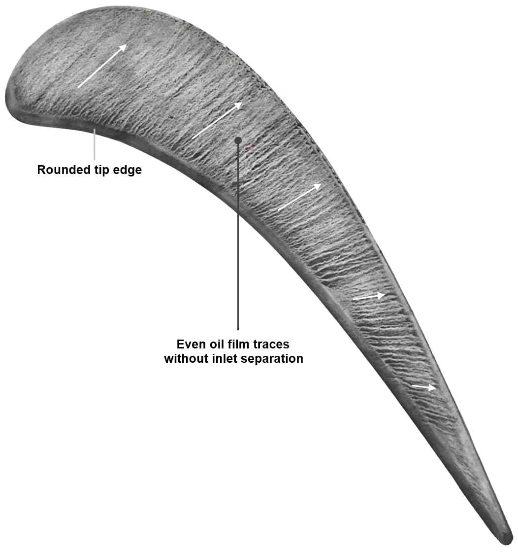 Flow on rounded tip for h/s = 1.0%