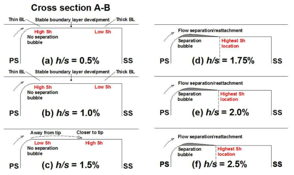 Tip gap flow models on rounded tip at the mid-chord for h/s = 2.0%