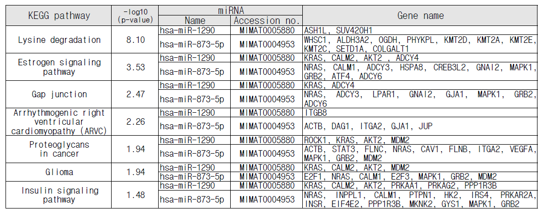 hsa-miR-1290’와 hsa-miR-873-5p 의 조절 네트워크 및 관련 유전자