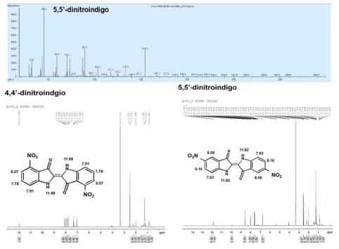 생합성 4-DNI 및 5-DNI의 mass anaylsis 및 H-NMR을 통한 구조 분석 결과