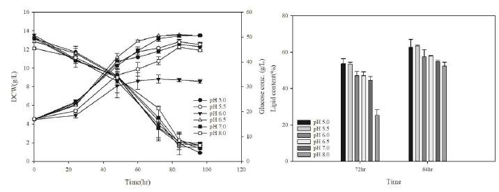 Effect of initial pH on growth and lipid accumulation