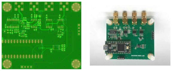 퍼텐쇼스탯 시작품 제작을 위한 PCB 레이아웃과 실제 제작된 시작품 사진