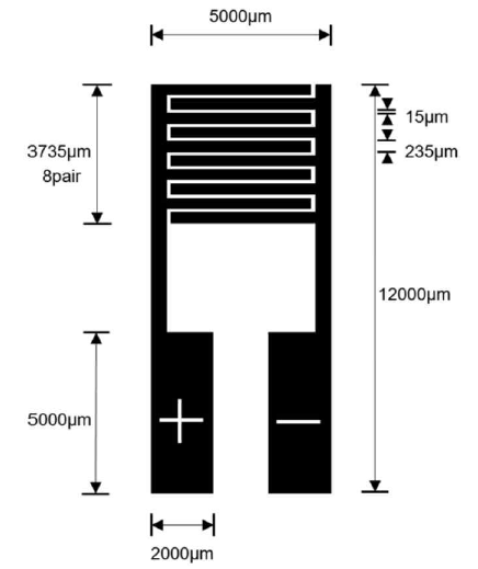 AutoCAD 도면으로 나타낸 깍지형 전극의 치수