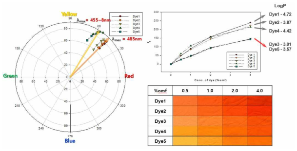 Color properties and build-up properties of the dyed PET