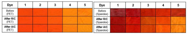 Color changes before and after reduction clearing(R/C) and alklai clearing(A/C)