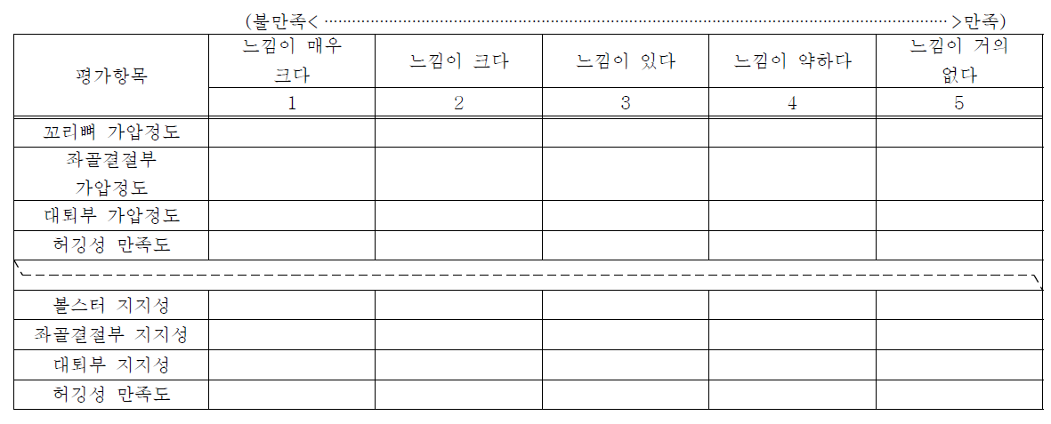 주관적 승차감 설문 평가표