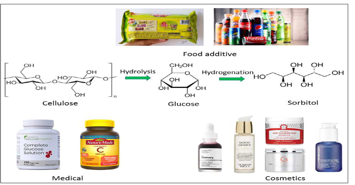 셀룰로오스에서 솔비톨로 생성된 글루코오스의 upgrading 및 적용 가능성