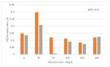 Glucose 농도에 따른 OD 변화속도 비교