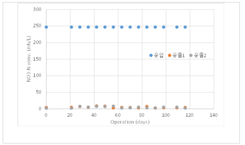 연속흐름 반응조 운전결과 (NO3--N)