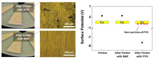 PTFE와 BMF의 내마모성 차이에 따른 상대 마찰물질의 표면 비교 분석 결과