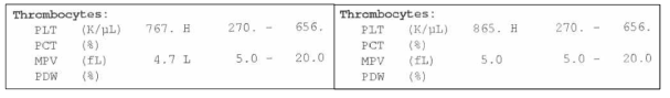 Platelet count. Whole blood(좌), iPRF(우)