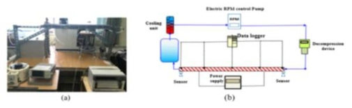 (a) Photograph and (b) schematic of the experimental apparatus