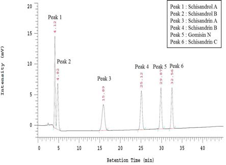 HPLC chromatogram of lignan standards