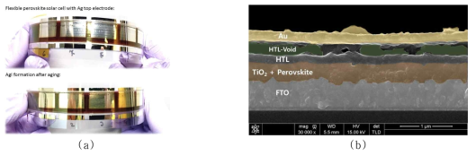 (a) Ag 전극의 열화현상, (b) plasma로 인한 정공전달층 손상
