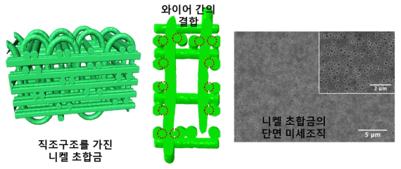 직조구조를 가진 니켈 초합금의 3차원 미세조직 및 단면 미세조직