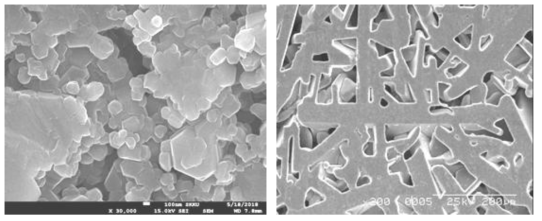 a) Microstructure after infiltration, b) SEM image of micro-structure after recrystallization