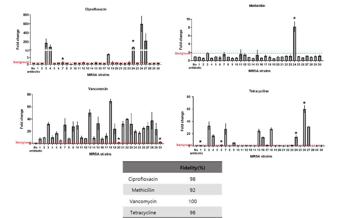 임상분리 MRSA 30종의 항생제처리 시 SMP 발현기반 항생제내성 평가 및 신뢰도